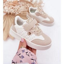Buty Sportowe Sneakersy Dziewczęce Na Rzep Beżowe beżowy. Brązowe buty sportowe dziewczęce bez wzorów, ze skóry, bez zapięcia. Za 122.08 zł.