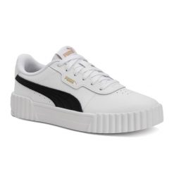 Damskie sneakersy Carina 3.0 PUMA White Black Gold. Białe obuwie sportowe damskie Puma, bez wzorów, tenisowe. Za 219.99 zł.