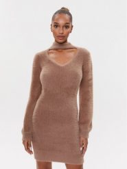 Guess Sukienka dzianinowa W3BK0Z Z3BS0 Brązowy Slim Fit. Brązowe sukienki damskie Guess, l, z aplikacjami, z dzianiny, bez kołnierzyka, bez ramiączek. Za 429.99 zł.