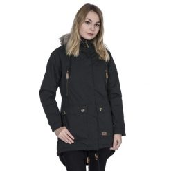 Parka Damska Wodoodporne Clea. Czarne parki damskie Trespass, l, bez wzorów, z materiału, z kapturem. Za 289.99 zł.