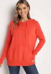 Pomarańczowy Sweter z Kapturem i Kieszenią z Domieszką Kaszmiru Neriele. Brązowe swetry damskie Born2be, z aplikacjami, z jeansu, bez kołnierzyka, bez ramiączek, z kapturem. Za 129.99 zł.