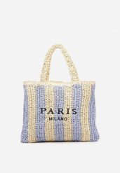 Niebieska Torebka Shopper Plażowa z Napisem Navirael. Niebieskie torebki shopper damskie Born2be, bez wzorów, bez dodatków. Za 99.99 zł.