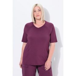Damskie Bluzka funkcyjna szybkoschnąca dekolt w serek rękawy 1/2. Czerwone koszulki sportowe damskie Ulla Popken, plus size, bez wzorów, z elastanu, bez kołnierzyka, bez ramiączek. Za 199.99 zł.