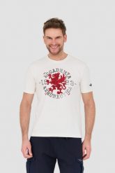 AERONAUTICA MILITARE Beżowy t-shirt M.C. Brązowe t-shirty męskie Aeronautica Militare, l, bez wzorów, bez kołnierzyka. W wyprzedaży za 229.99 zł.