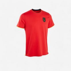Koszulka do piłki nożnej Kipsta FF100 Belgia 2024. Czerwone koszulki sportowe męskie KIPSTA, l, bez wzorów, z bawełny, bez kołnierzyka, bez ramiączek, do piłki nożnej. Za 29.99 zł.