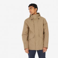 Kurtka turystyczna męska Quechua NH550 wodoodporna. Brązowe kurtki męskie QUECHUA, l, bez wzorów, z bawełny, sportowe, z kapturem. Za 249.99 zł.