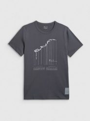 4F T-shirt regular z nadrukiem męski - szary S. Szare t-shirty męskie 4f, m, bez wzorów, z bawełny, biznesowe, bez kołnierzyka. Za 69.99 zł.