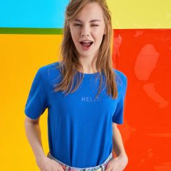 Koszulka z napisem - Niebieski. T-shirty damskie marki Cropp. W wyprzedaży za 19.99 zł.