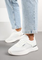 Białe Siateczkowe Sneakersy Dorami. Białe obuwie sportowe damskie Born2be, bez wzorów, z jeansu. Za 84.99 zł.