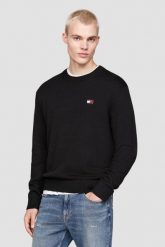 TOMMY JEANS Czarny męski sweter. Czarne swetry przez głowę męskie Tommy Jeans, l, bez wzorów, z jeansu, bez kołnierzyka. W wyprzedaży za 265.99 zł.