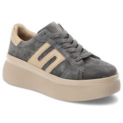 Sneakersy damskie Filippo, wykonane ze skóry naturalnej i skóry zamszowej sznurowane na wysokiej platformie, szare, DP7175/26 GR. Szare półbuty damskie Filippo, bez wzorów, ze skóry, eleganckie, bez obcasa, na platformie, bez zapięcia. Za 169.90 zł.