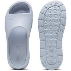 Klapki damskie Puma Mayze Stack Injex. Niebieskie klapki damskie Puma, bez wzorów, z gumy, bez obcasa. Za 290.00 zł.