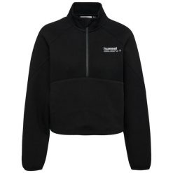 Damska bluza z zamkiem błyskawicznym Hummel Tech Fleece Boxy. Czarne swetry damskie Hummel, bez wzorów, sportowe, bez kołnierzyka, bez ramiączek, bez kaptura. Za 344.50 zł.
