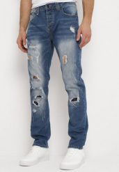 Granatowe Jeansy Regular Ozdobione Dziurami i Przetarciami Tetersa. Niebieskie jeansy męskie Born2be. Za 74.99 zł.