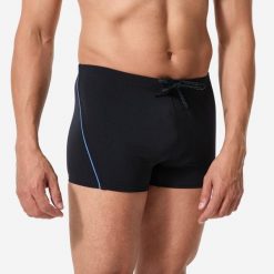 Bokserki pływackie męskie Decathlon Plus. Czarne kąpielówki męskie Decathlon, m, bez wzorów, z materiału, na fitness i siłownię. Za 39.99 zł.