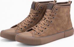 Ombre Męskie wysokie buty trampki z dekoracyjną lamówką brązowe V2 OM-FOTH-0158 42. Brązowe trampki męskie Ombre, bez wzorów, bez zapięcia. Za 169.99 zł.