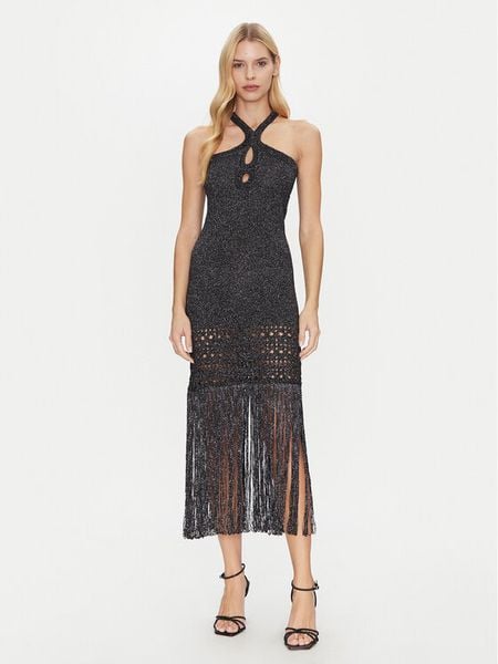 Simona Corsellini Sukienka dzianinowa P25CPABO0401 Czarny Slim Fit. Czarne sukienki damskie SIMONA CORSELLINI, bez wzorów, z dzianiny, bez kołnierzyka, bez ramiączek. Za 489.99 zł.