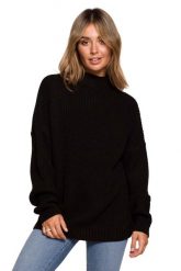 Ciepły Sweter z Krótkim Golfem - Czarny. Czarne swetry damskie MOE, l, bez wzorów, z materiału, bez kołnierzyka, bez ramiączek, krótkie, bez kaptura. Za 209.90 zł.