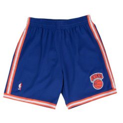 Krótki New York Knicks nba. Niebieskie krótkie spodenki sportowe męskie Mitchell & Ness, m, bez wzorów, do koszykówki. Za 397.50 zł.