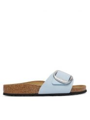 Birkenstock Klapki Madrid Big Buckle 1031798 Błękitny. Niebieskie klapki damskie Birkenstock, bez wzorów, z nubiku, bez obcasa. Za 509.99 zł.