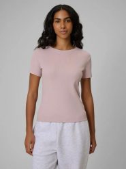 T-shirt slim prążkowany damski 4F 4FRSS26TTSHF3629. Czerwone t-shirty damskie 4f, xs, bez wzorów, z bawełny, klasyczne, bez kołnierzyka. Za 45.99 zł.