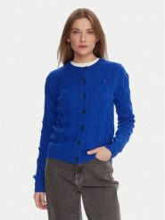 Tommy Hilfiger Kardigan WW0WW47463 Niebieski Regular Fit. Niebieskie kardigany damskie Tommy Hilfiger, s, bez wzorów, z wełny, bez kołnierzyka, bez ramiączek, bez kaptura. Za 749.99 zł.