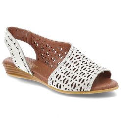 Sandały damskie Artiker, eleganckie ze skóry naturalnej wsuwane na płaskim obcasie, białe, 56C2549. Białe sandały damskie Artiker, w ażurowe wzory, ze skóry, bez obcasa, na koturnie, bez zapięcia. Za 159.00 zł.