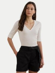 LAUREN RALPH LAUREN Bluzka 200815843001 Biały Slim Fit. Białe bluzki damskie Lauren Ralph Lauren, xs, bez wzorów, z bawełny, bez kołnierzyka, bez ramiączek. Za 179.99 zł.