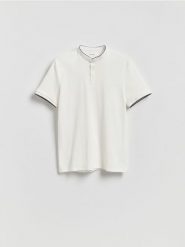 Koszulka polo ze stójką - złamana biel. Koszulki polo męskie Reserved, l, bez wzorów, z bawełny, bez ramiączek. Za 79.99 zł.