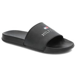 Czarne Klapki Tommy Hilfiger Modne Buty Na Lato. Czarne klapki damskie Tommy Hilfiger, bez wzorów, bez obcasa, bez zapięcia. Za 159.00 zł.