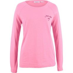 Shirt z długim rękawem i nadrukiem bonprix matowy różowy z nadrukiem. Bluzki damskie bonprix. Za 21.99 zł.