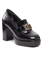 Eva Minge Półbuty EM-71-13-001602 Czarny. Czarne półbuty damskie Eva Minge, bez wzorów, z lakierowanej skóry, bez obcasa, na obcasie, bez zapięcia. Za 329.99 zł.