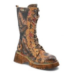 Botki damskie Laura Vita o sznurowanym fasonie z wysoką wzorzystą cholewką ozdobnymi detalami i masywną traperową podeszwą camel, Oyao 02 SL7004-2D C. Brązowe kozaki damskie Laura Vita, przed kolano, bez obcasa. Za 669.00 zł.