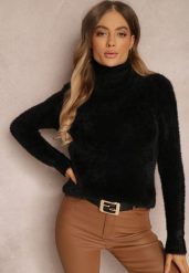 Czarny Golf Wełniany Kedrindas. Czarne swetry damskie Renee, m, bez wzorów, z tkaniny, bez kołnierzyka, bez ramiączek, długie, bez kaptura. Za 59.99 zł.