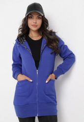 Granatowa Bluza z Kapturem Mamani. Niebieskie bluzy damskie Born2be, s, bez wzorów, z kapturem. Za 49.99 zł.