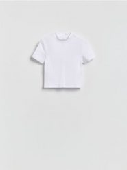 T-shirt z bawełną - biały. Białe t-shirty damskie Reserved, l, bez wzorów, z bawełny, bez kołnierzyka. Za 25.99 zł.