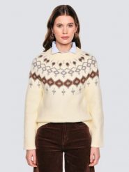 Sweter damski z skandynawskim wzorem kremowy Skandia 102. Białe swetry damskie Big Star, l, bez wzorów, z dzianiny, eleganckie, bez kołnierzyka, bez ramiączek, bez kaptura. Za 229.99 zł.