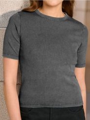 Koszulka - szary. Szare t-shirty damskie Sinsay, l, bez wzorów, z materiału, bez kołnierzyka. W wyprzedaży za 6.99 zł.