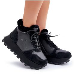 Skórzane Sneakersy Trapery Damskie Z Futerkiem Na Platformie Big Star OO274A329 Czarne. Czarne śniegowce i trapery damskie ze skóry. Za 373.96 zł.