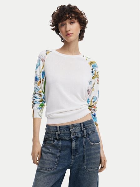 Desigual Sweter 25SWJF31 Biały Regular Fit. Białe swetry damskie Desigual, xl, bez wzorów, z syntetyku, bez kołnierzyka, bez ramiączek, bez kaptura. Za 329.99 zł.