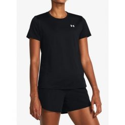 Koszulka szybkoschnąca damska Under Armour Tech SSC. Czarne koszulki sportowe damskie Under Armour, bez wzorów, bez kołnierzyka, bez ramiączek, na fitness i siłownię. Za 98.99 zł.