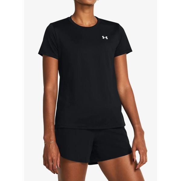 Koszulka szybkoschnąca damska Under Armour Tech SSC. Czarne koszulki sportowe damskie Under Armour, bez wzorów, bez kołnierzyka, bez ramiączek, na fitness i siłownię. Za 92.99 zł.
