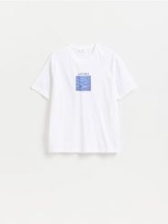 T-shirt regular z bawełny merceryzowanej - biały. Białe t-shirty męskie Reserved, l, bez wzorów, z bawełny, bez kołnierzyka. Za 69.99 zł.