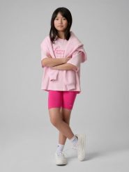 4F Legginsy kolarki dzianinowe dziewczęce - różowe 122 (6-7 lat). Czerwone legginsy dla dziewczynek 4f, bez wzorów, z bawełny. Za 39.99 zł.