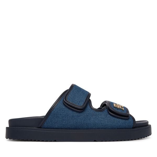 Klapki Tommy Hilfiger. Niebieskie klapki damskie Tommy Hilfiger, bez wzorów, z denimu, bez obcasa. Za 290.99 zł.