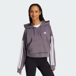 Bluza z kapturem Essentials 3-Stripes French Terry Quarter-Zip. Białe bluzy damskie Adidas, s, bez wzorów, z materiału, z kapturem. Za 255.30 zł.