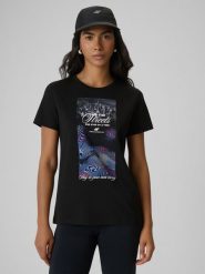 Жіночий t-shirt regular з принтом - чорний. T-shirty damskie 4f, l, bez wzorów, bez kołnierzyka. Za 799.90 zł.