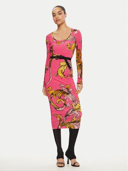 Versace Jeans Couture Sukienka codzienna 78HAO920 Różowy Regular Fit. Czerwone sukienki damskie Versace Jeans Couture, na co dzień, bez wzorów, z jeansu, bez kołnierzyka, bez ramiączek, proste. Za 679.00 zł.