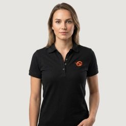 Koszulka damska fitness regular czarna Polo. Czarne koszulki sportowe damskie GYMBEAM, m, bez wzorów, z bawełny, bez kołnierzyka, bez ramiączek, na fitness i siłownię. Za 72.90 zł.