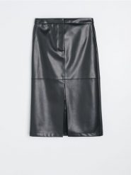 Spódnica midi z imitacji skóry - czarny. Czarne spódnice damskie Sinsay, l, bez wzorów, ze skóry, midi. Za 49.99 zł.